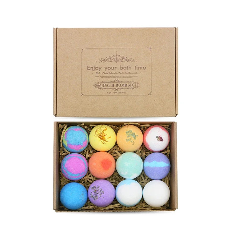 12Pcs/set Bath Bombs Bubble Ball Kit Essential Oil Bath Salts Skin Care Exfoliating Moisturizing Shower Bath Balls Accessories