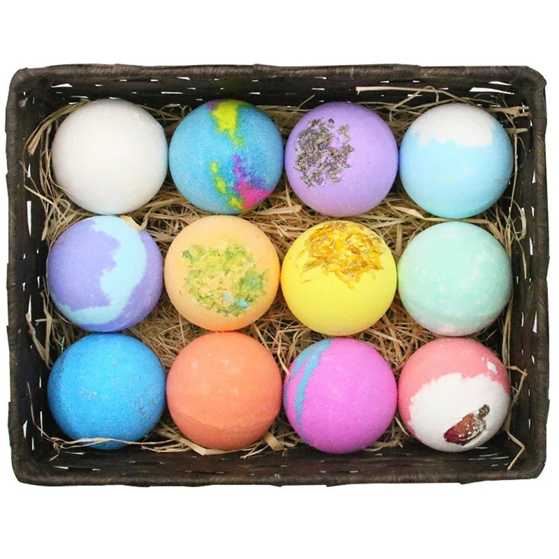 12Pcs/set Bath Bombs Bubble Ball Kit Essential Oil Bath Salts Skin Care Exfoliating Moisturizing Shower Bath Balls Accessories