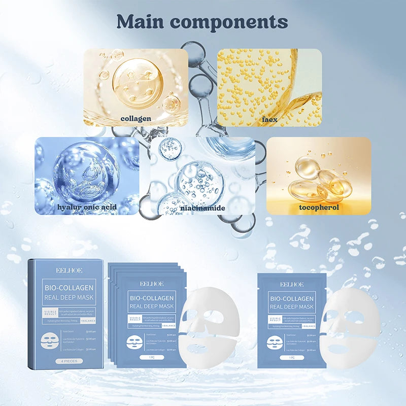 1/4Pcs Bio Collagen Face Mask Shrink Pores Deep Hydrating Overnight Mask Moisturizing Refreshing Brightening Face Skin Care